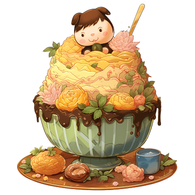 日系漫画风格冰淇淋猪蛋糕艺术