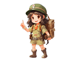 卡通可爱女孩徒步侦察素材