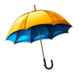 蓝黄色透明背景的雨伞