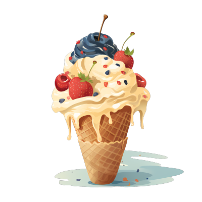 冰淇淋圆锥与浆果和奶油色彩矢量剪贴艺术