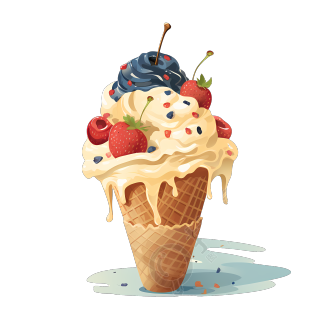 冰淇淋圆锥与浆果和奶油色彩矢量剪贴艺术