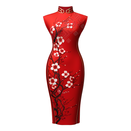 简约风格和传统绘画相结合的红色旗袍