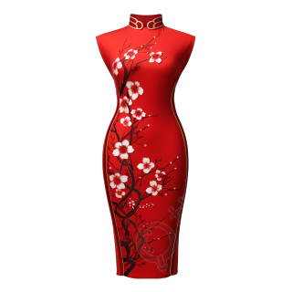 简约风格和传统绘画相结合的红色旗袍