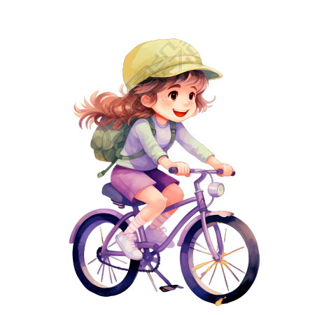 可爱骑自行车的女孩PNG图形素材