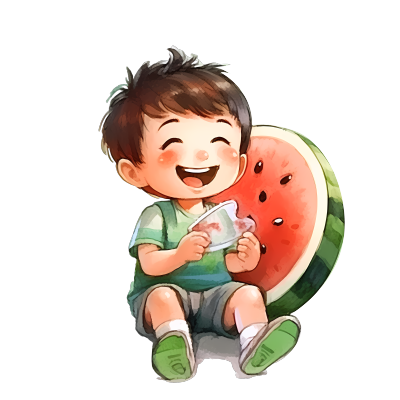 吃水果小男孩插画设计
