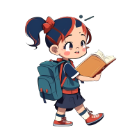 可爱卡通小女孩读书PNG图形素材