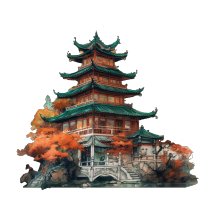 春天下的彩色府邸插画