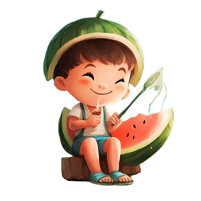 插画设计水果少年吃西瓜