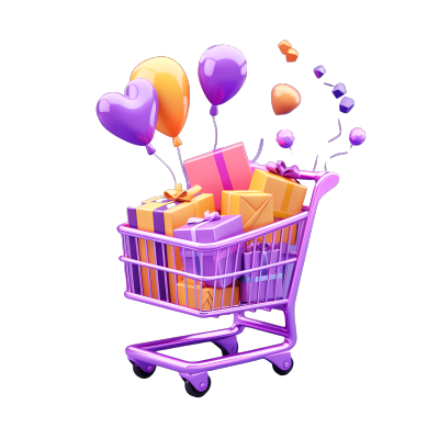 可爱彩色高清动态GIF礼物飞行的紫色购物车元素
