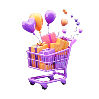 可爱彩色高清动态GIF礼物飞行的紫色购物车元素