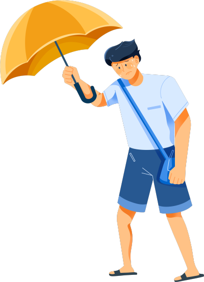 夏日暴雨天气打伞上班的男生插画