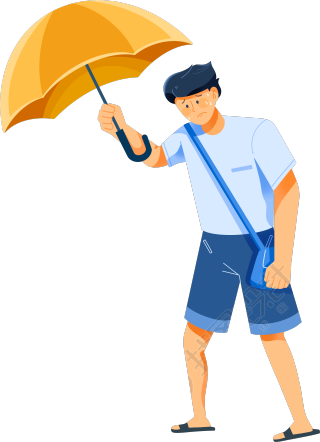 夏日暴雨天气打伞上班的男生插画