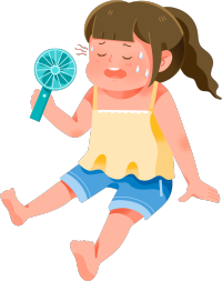 三伏天吹风扇的女生插画