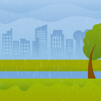 城市夏季大暴雨场景插画