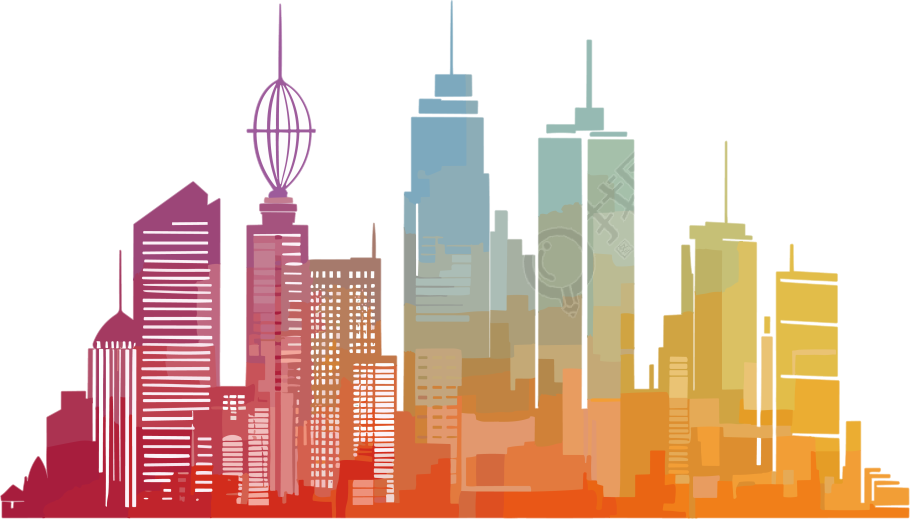 彩色城市建筑轮廓矢量图
