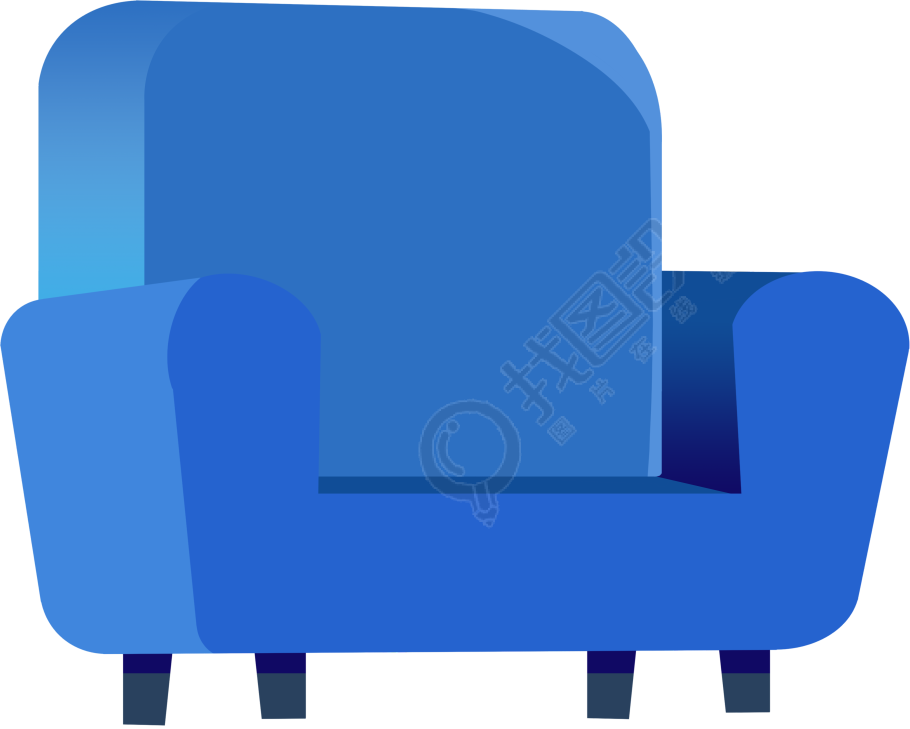手绘蓝色单人沙发插画元素