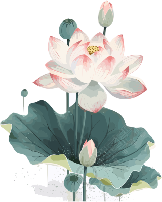 粉色的荷花透明背景的Lotus插画设计