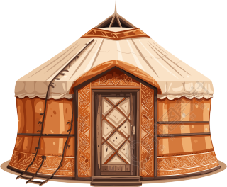 黑山蒙特内哥罗风格传统圆顶帐篷插画