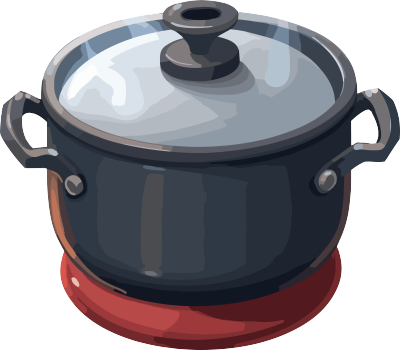 2D游戏风格白底煤气或电动炖锅炖菜锅的PNG图形素材