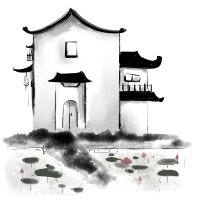 水墨画南方建筑素材PNG