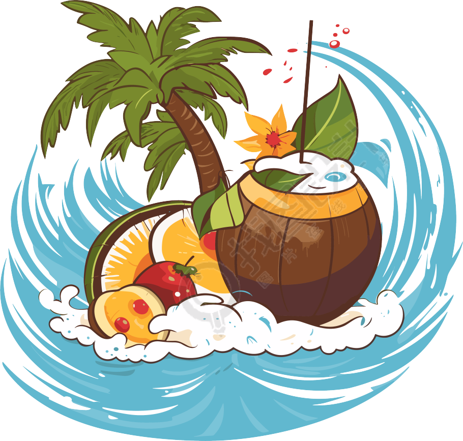 海浪椰子果盘元素