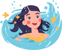 白底扁平插画：女孩游泳