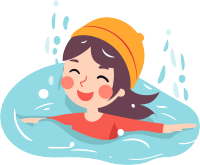 清新插画设计，白色背景下的女孩游泳