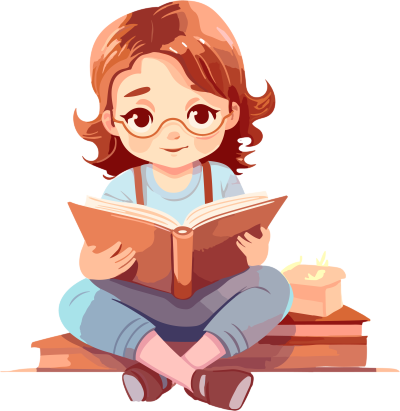 可爱少女阅读书籍插画