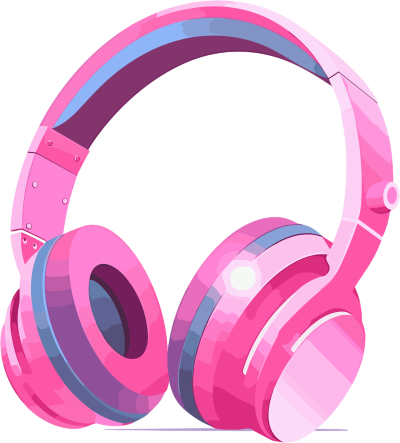 粉色透明背景的平面插画风格耳机素材