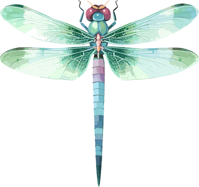 透明背景的蜻蜓粉彩扁平插画