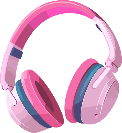 粉色透明背景插画风格耳机元素