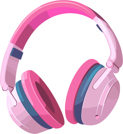 粉色透明背景插画风格耳机元素