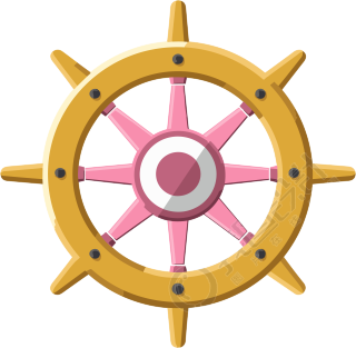 粉色船舵平面插画元素