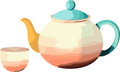 透明背景的矢量粉彩茶具插画设计