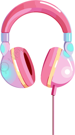 透明背景的粉色平面插画风格矢量耳机