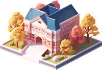 动态插画素材植物的等距学校建筑
