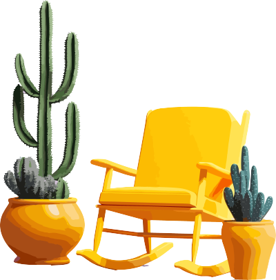 可商用创意设计PNG素材-黄色摇椅与盆栽仙人掌