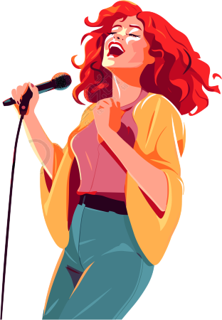 红发女子唱歌插画