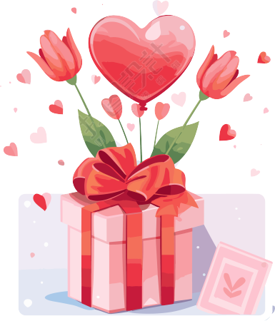 动态GIF白色背景情人节卡片带开礼物和鲜花
