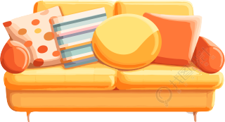 不同颜色垫子的橙色沙发插画元素
