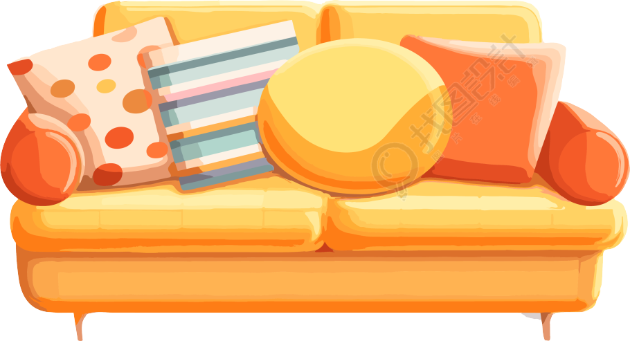 不同颜色垫子的橙色沙发插画元素