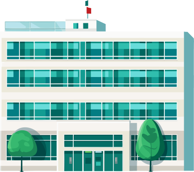 医院建筑与窗户矢量插图