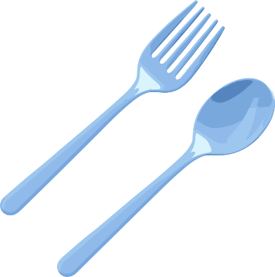 蓝色塑料叉勺简洁彩色插画设计元素