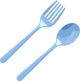 蓝色塑料叉勺简洁彩色插画设计元素