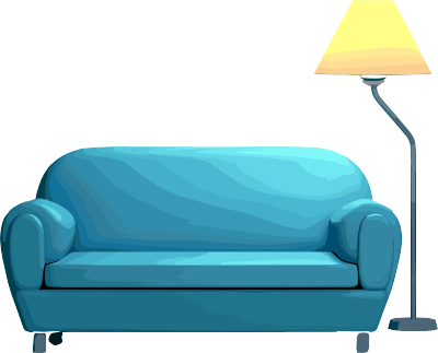 蓝色沙发与绿色背景元素