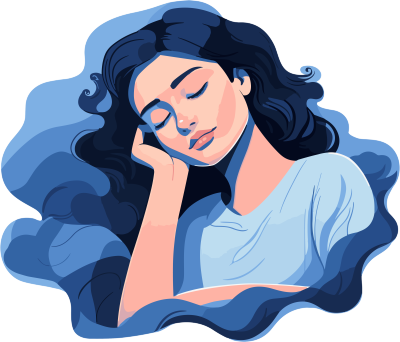 夜晚蓝色背景上的睡眠女性创意插画
