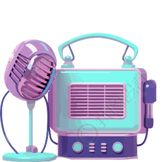 粉色背景上的无线电和粉色麦克风动画插图