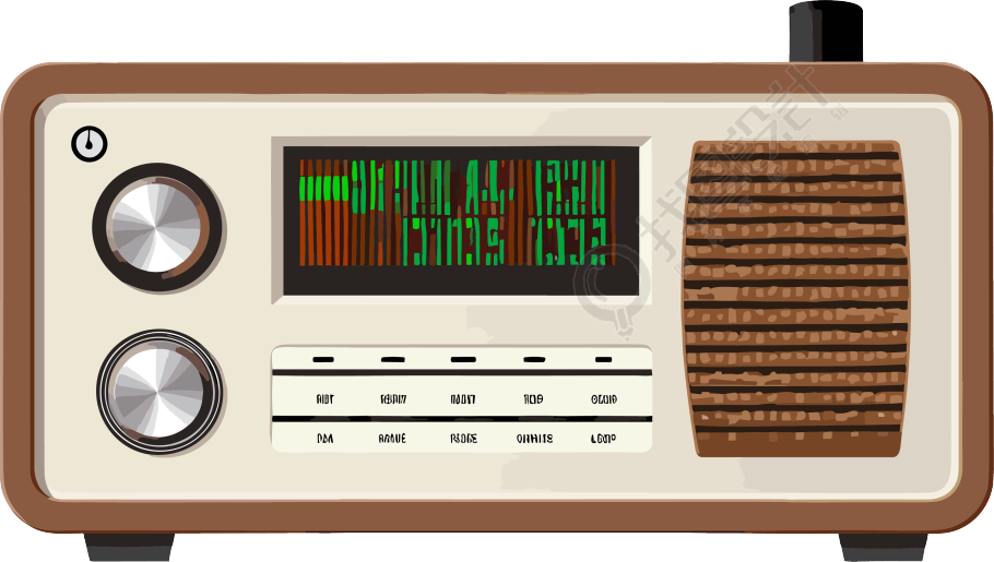 简约风格棕色立体收音机时钟矢量插画