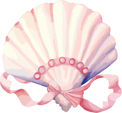 水彩贝壳和粉色丝带透明背景图素材