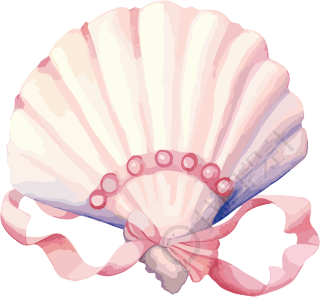 水彩贝壳和粉色丝带透明背景图素材